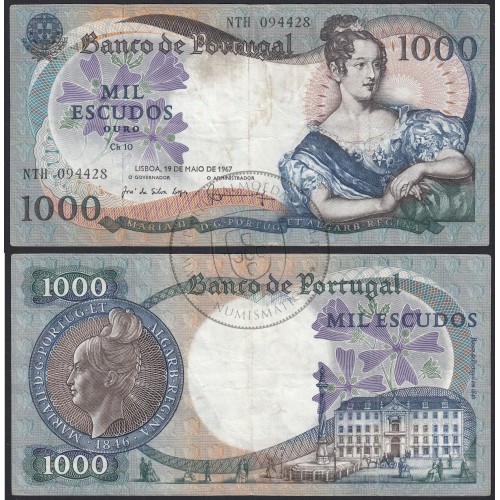 Nota de 1000 Escudos 1967 D.Maria II, 1000$00 19/05/1967 Chapa: 10 - Banco de Portugal (Circulada)