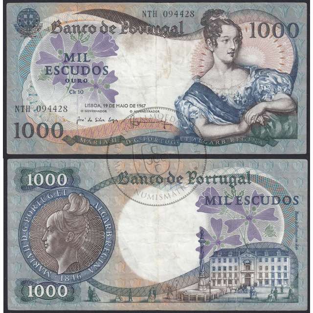 Nota de 1000 Escudos 1967 D.Maria II, 1000$00 19/05/1967 Chapa: 10 - Banco de Portugal (Circulada)