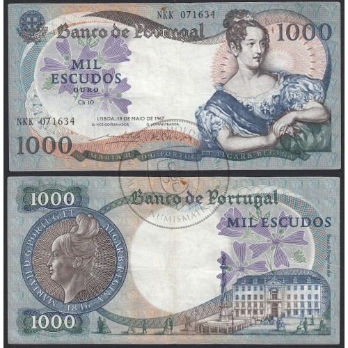 Nota de 1000 Escudos 1967 D.Maria II, 1000$00 19/05/1967 Chapa: 10 - Banco de Portugal (Circulada)