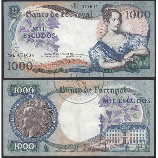 Nota de 1000 Escudos 1967 D.Maria II, 1000$00 19/05/1967 Chapa: 10 - Banco de Portugal (Circulada)