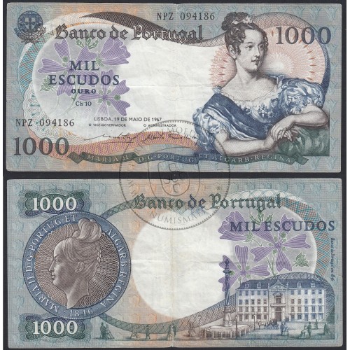 Nota de 1000 Escudos 1967 D.Maria II, 1000$00 19/05/1967 Chapa: 10 - Banco de Portugal (Circulada)