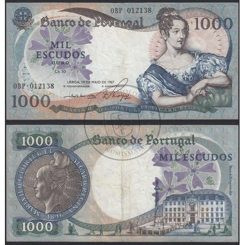 Nota de 1000 Escudos 1967 D.Maria II, 1000$00 19/05/1967 Chapa: 10 - Banco de Portugal (Circulada)