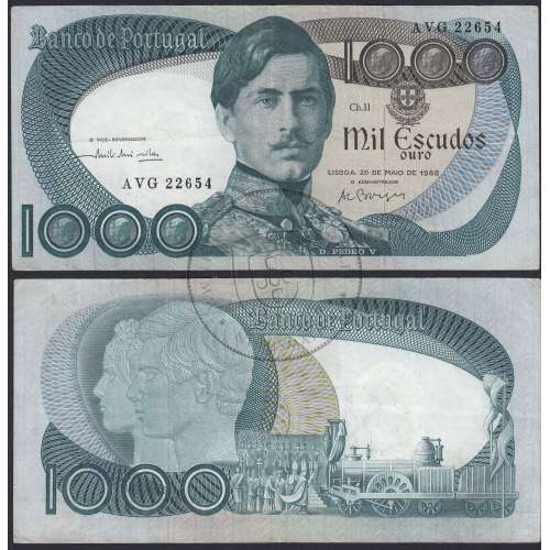Nota de 1000 Escudos 1968 D.Pedro V, 1000$00 28/05/1968 Chapa: 11 - Banco de Portugal (Circulada)