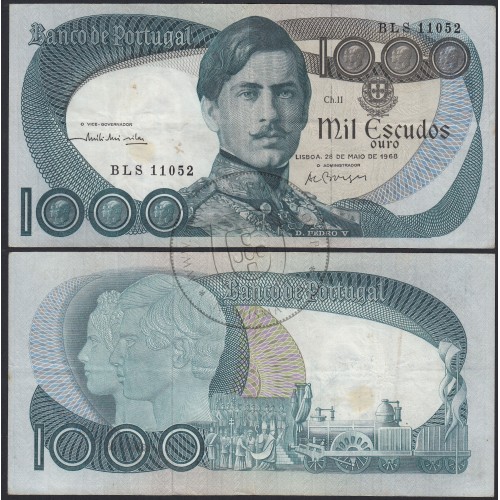 Nota de 1000 Escudos 1968 D.Pedro V, 1000$00 28/05/1968 Chapa: 11 - Banco de Portugal (Circulada)