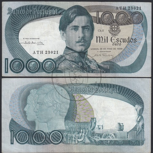 Nota de 1000 Escudos 1968 D.Pedro V, 1000$00 28/05/1968 Chapa: 11 - Banco de Portugal (Circulada)