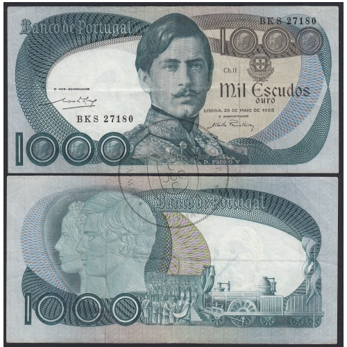 Nota de 1000 Escudos 1968 D.Pedro V, 1000$00 28/05/1968 Chapa: 11 - Banco de Portugal (Circulada)