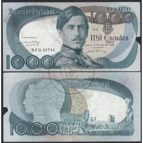 Nota de 1000 Escudos 1968 D.Pedro V, 1000$00 28/05/1968 Chapa: 11 - Banco de Portugal (Muito Circulada)