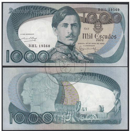 Nota de 1000 Escudos 1968 D.Pedro V, 1000$00 28/05/1968 Chapa: 11 - Banco de Portugal (Pouco Circulada)