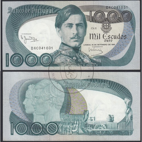 Nota de 1000 Escudos 1980 D.Pedro V, 1000$00 16/09/1980 Chapa: 11 - Banco de Portugal (Pouco Circulada)