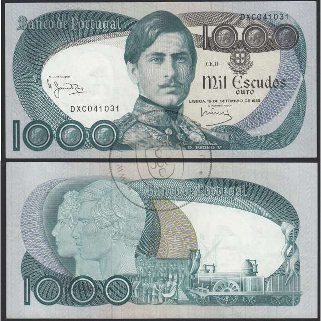 Nota de 1000 Escudos 1980 D.Pedro V, 1000$00 16/09/1980 Chapa: 11 - Banco de Portugal (Pouco Circulada)