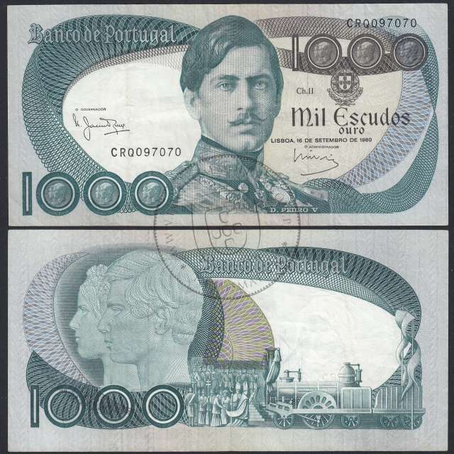 Nota de 1000 Escudos 1980 D.Pedro V, 1000$00 16/09/1980 Chapa: 11 - Banco de Portugal (Circulada)