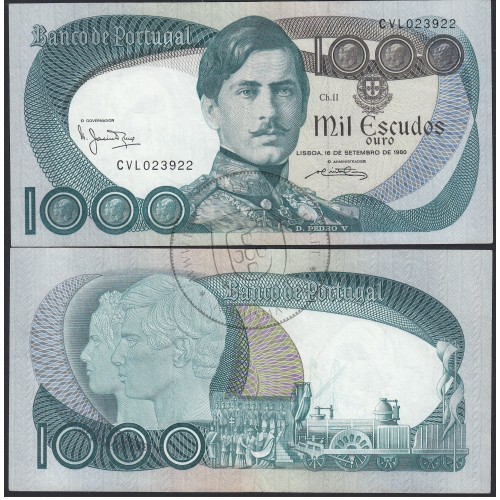 Nota de 1000 Escudos 1980 D.Pedro V, 1000$00 16/09/1980 Chapa: 11 - Banco de Portugal (Circulada)