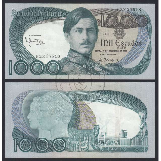 Nota de 1000 Escudos 1981 D.Pedro V, 1000$00 03/12/1981 Chapa: 11 - Banco de Portugal (Circulada)
