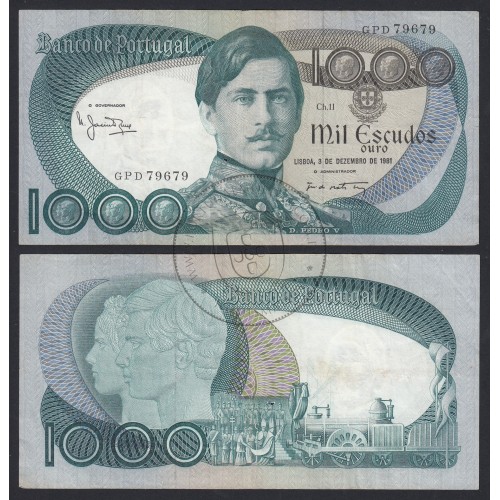 Nota de 1000 Escudos 1981 D.Pedro V, 1000$00 03/12/1981 Chapa: 11 - Banco de Portugal (Circulada)