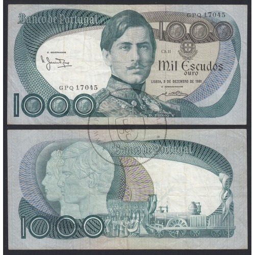 Nota de 1000 Escudos 1981 D.Pedro V, 1000$00 03/12/1981 Chapa: 11 - Banco de Portugal (Circulada)