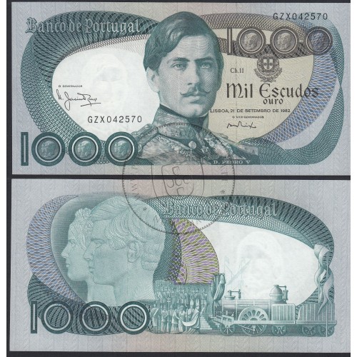 Nota de 1000 Escudos 1982 D.Pedro V, 1000$00 21/09/1982 Chapa: 11 - Banco de Portugal (Muito Pouco Circulada)