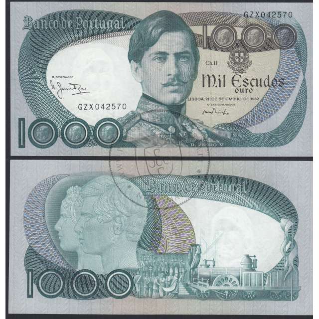 Nota de 1000 Escudos 1982 D.Pedro V, 1000$00 21/09/1982 Chapa: 11 - Banco de Portugal (Muito Pouco Circulada)