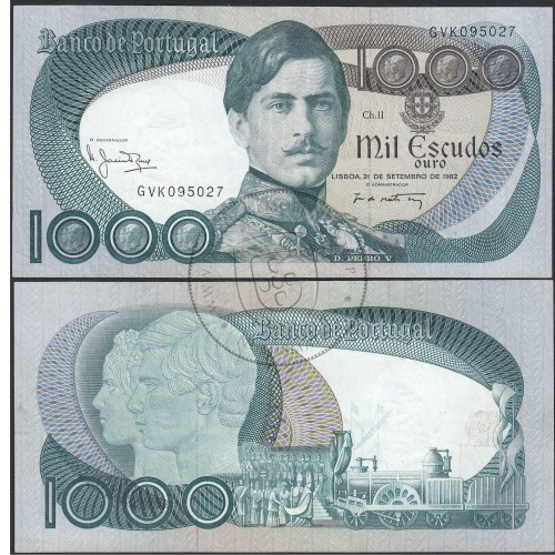 Nota de 1000 Escudos 1982 D.Pedro V, 1000$00 21/09/1982 Chapa: 11 - Banco de Portugal (Pouco Circulada)