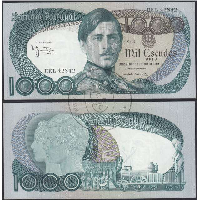 Nota de 1000 Escudos 1982 D.Pedro V, 1000$00 26/10/1982 Chapa: 11 - Banco de Portugal (Pouco Circulada)