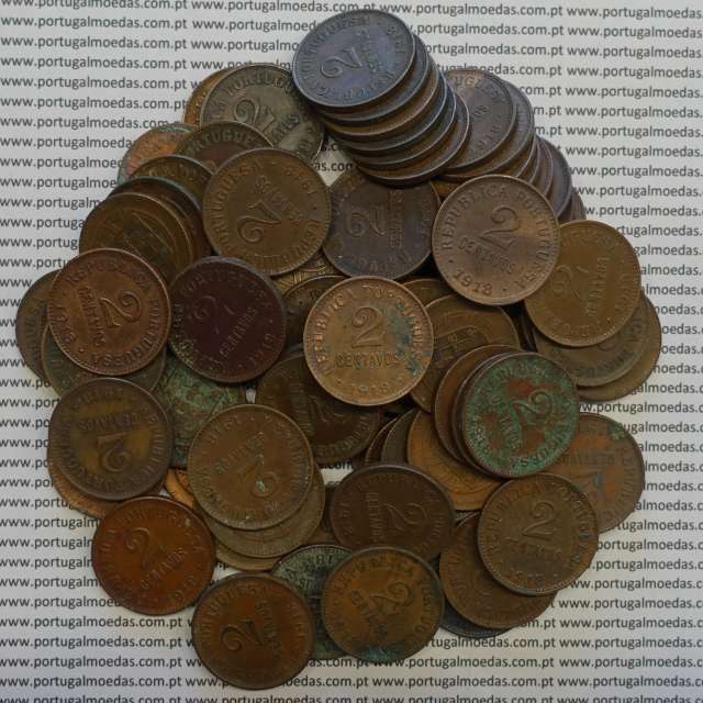 LOTE 100 MOEDAS DE DOIS CENTAVOS (2 CENTAVOS) BRONZE 1918