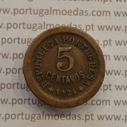 MOEDA DE CINCO CENTAVOS (5 CENTAVOS) BRONZE 1924 MBC