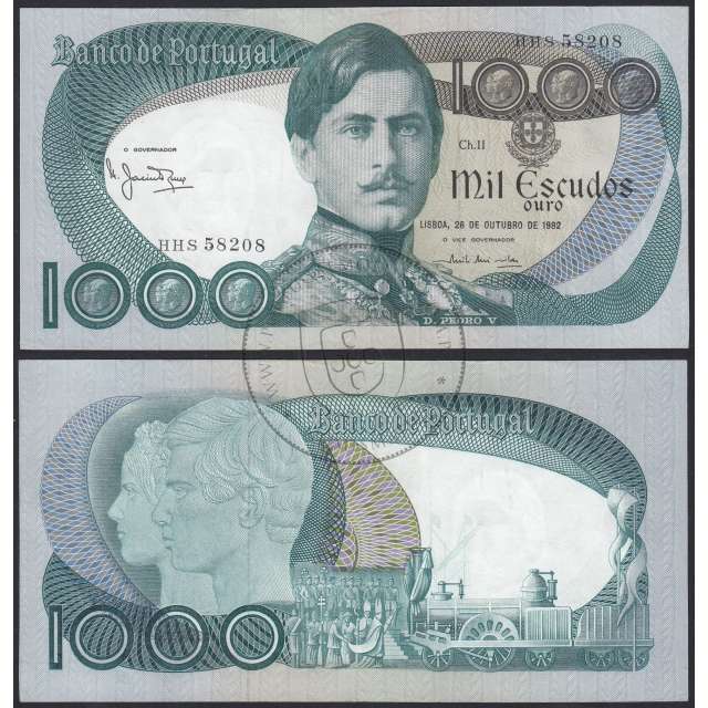 Nota de 1000 Escudos 1982 D.Pedro V, 1000$00 26/10/1982 Chapa: 11 - Banco de Portugal (Pouco Circulada)