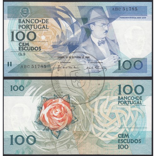 Prefixo de Substituição "ABC" - Nota De 100 Escudos 1986 (Muito Pouco Circulada) Ch.9 Fernando Pessoa - Banco de Portugal