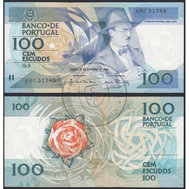 Prefixo de Substituição "ABC" - Nota De 100 Escudos 1986 (Muito Pouco Circulada) Ch.9 Fernando Pessoa - Banco de Portugal