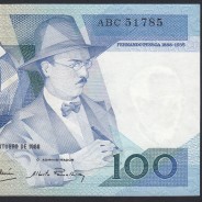 Prefixo de Substituição "ABC" - Nota De 100 Escudos 1986 (Muito Pouco Circulada) Ch.9 Fernando Pessoa - Banco de Portugal