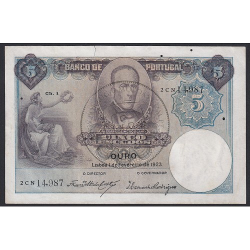 Nota de 5 Escudos 1923 Alexandre Herculano, 5$00 01/02/1923 Chapa: 1 - Banco de Portugal (Circulada)