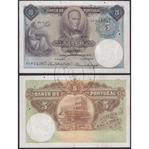 Nota de 5 Escudos 1923 Alexandre Herculano, 5$00 01/02/1923 Chapa: 1 - Banco de Portugal (Circulada)