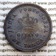 Índia Oitavo de Tanga cobre 1881, "1/8 Tanga Calcutá - Índia Portuguesa" D. Luis I, (Bela-), World Coins Portuguese India KM 307