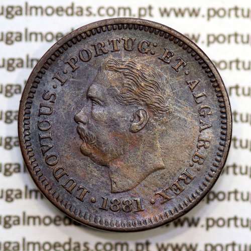 Índia Oitavo de Tanga cobre 1881, "1/8 Tanga Calcutá - Índia Portuguesa" D. Luis I, (Bela-), World Coins Portuguese India KM 307