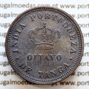 Índia Oitavo de Tanga cobre 1881, "1/8 Tanga Calcutá - Índia Portuguesa" D. Luis I, (Bela-), World Coins Portuguese India KM 307