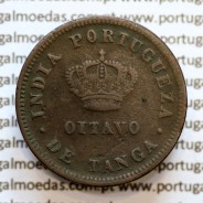 Índia Oitavo de Tanga cobre 1881, "1/8 Tanga Calcutá - Índia Portuguesa" D. Luis I, (MBC-), World Coins Portuguese India KM 307