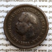 Índia Oitavo de Tanga cobre 1881, "1/8 Tanga Calcutá - Índia Portuguesa" D. Luis I, (MBC-), World Coins Portuguese India KM 307