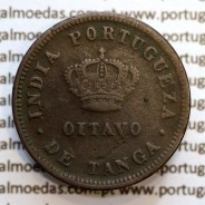 Índia Oitavo de Tanga cobre 1881, "1/8 Tanga Calcutá - Índia Portuguesa" D. Luis I, (MBC-), World Coins Portuguese India KM 307