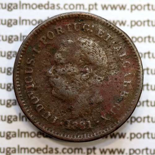 Índia Oitavo de Tanga cobre 1881, "Calcutá - Índia Portuguesa" D. Luis I, (BC-/REG), World Coins Portuguese India KM 307
