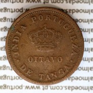 Índia Oitavo de Tanga cobre 1881, Índia Portuguesa, D. Luis I, (Eixo deslocado Oblíquo as 5 horas), (MBC)