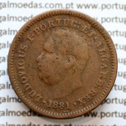 Índia Oitavo de Tanga cobre 1881, Índia Portuguesa, D. Luis I, (Eixo deslocado Oblíquo as 5 horas), (MBC)