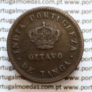 Índia, Oitavo de Tanga cobre 1881, Índia Portuguesa, D. Luis I, (Eixo deslocado Oblíquo às 7 horas), (MBC)