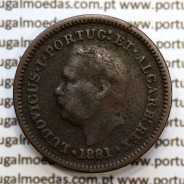 Índia, Oitavo de Tanga cobre 1881, Índia Portuguesa, D. Luis I, (Eixo deslocado Oblíquo às 7 horas), (MBC)