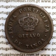 Índia, Oitavo de Tanga cobre 1881, Índia Portuguesa, D. Luis I, (Eixo deslocado Oblíquo às 7 horas), (MBC)