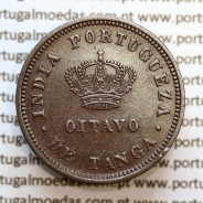 Índia, Oitavo de Tanga cobre 1884, "1/8 Tanga Bombaim - Índia Portuguesa" D. Luis I, (BELA), World Coins Portuguese India KM 307