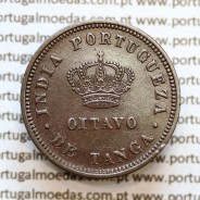 Índia, Oitavo de Tanga cobre 1884, "1/8 Tanga Bombaim - Índia Portuguesa" D. Luis I, (BELA), World Coins Portuguese India KM 307