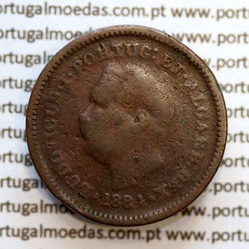 Índia, Oitavo de Tanga cobre 1884, "1/8 Tanga Bombaim - Índia Portuguesa" D. Luis I, (BC), World Coins Portuguese India KM 307