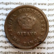 Índia, Oitavo de Tanga cobre 1884, "1/8 Tanga Bombaim - Índia Portuguesa" D. Luis I, (BC), World Coins Portuguese India KM 307