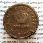 Índia, Oitavo de Tanga cobre 1884, "1/8 Tanga Bombaim - Índia Portuguesa" D. Luis I, (BC), World Coins Portuguese India KM 307