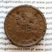 Índia, Oitavo de Tanga cobre 1884, "1/8 Tanga Bombaim - Índia Portuguesa" D. Luis I, (BC), World Coins Portuguese India KM 307