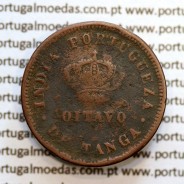 Índia, Oitavo de Tanga cobre 1884, "1/8 Tanga Bombaim - Índia Portuguesa" D. Luis I, (BC), World Coins Portuguese India KM 307